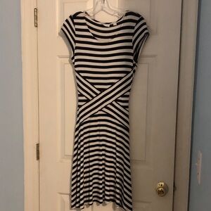 New York & Company Black and White Striped Midi Dress
